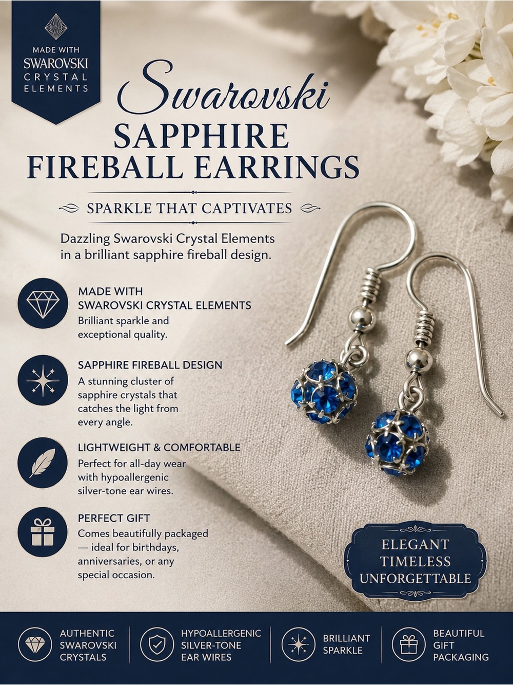 Crystal Fireball Drop Earrings - Blue